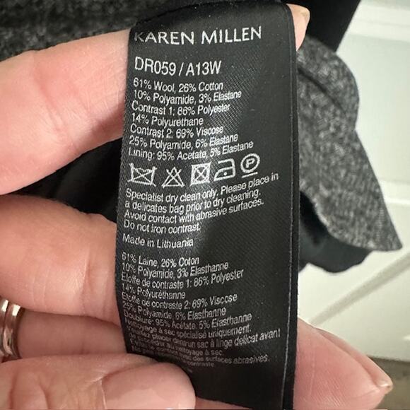 Karen Millen Wool Blend Herringbone Tweed Faux Leather Dress Size: US 8 UK 12 - Picture 8 of 10